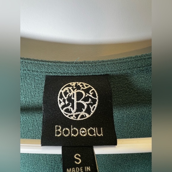 Bobeau Women's Size Small Green Short Sleeve Crepe V-Neck Wrap Mini Sun Dress - Picture 4 of 5